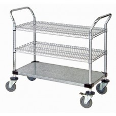 WRC-1836-3CG Chrome Wire & Solid Galvanized 3-Shelf Utility Cart