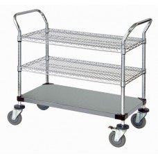 WRSC-1848SS-3S Stainless Wire & Solid 3-Shelf Utility Cart