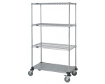 3 Wire & 1 Solid Shelf Stem Caster Cart